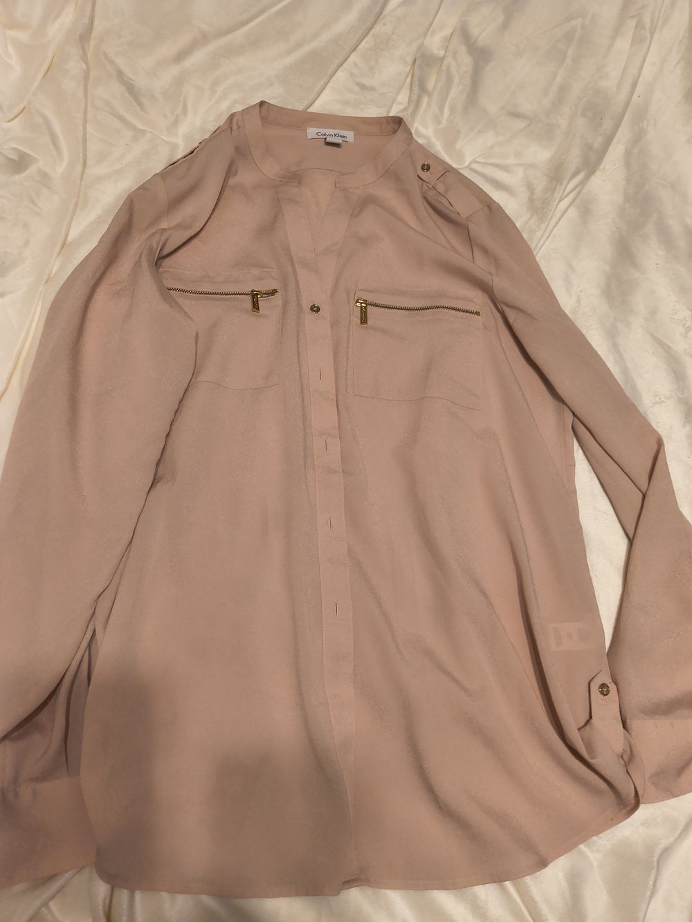 Calvin Klein Womens Blush Pink Long-Sleeve Button-Down Shirt